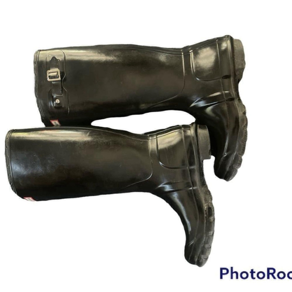 HUNTER | Tall Black Original Shiny Glossy Hunter Rain Boots UK 5/ US 6 - Picture 3 of 16